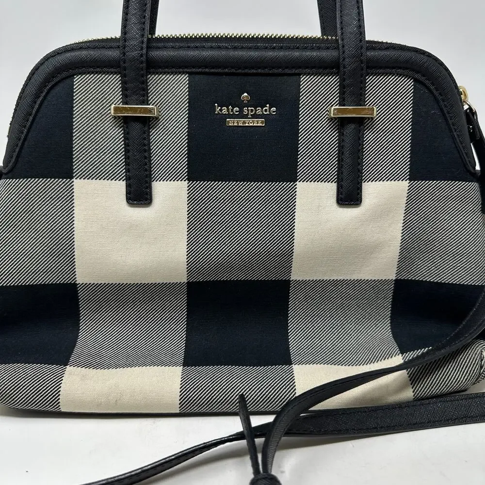 Kate Spade Cameron Street Shoulder Bag Balck Cream Plaid Margot *READ